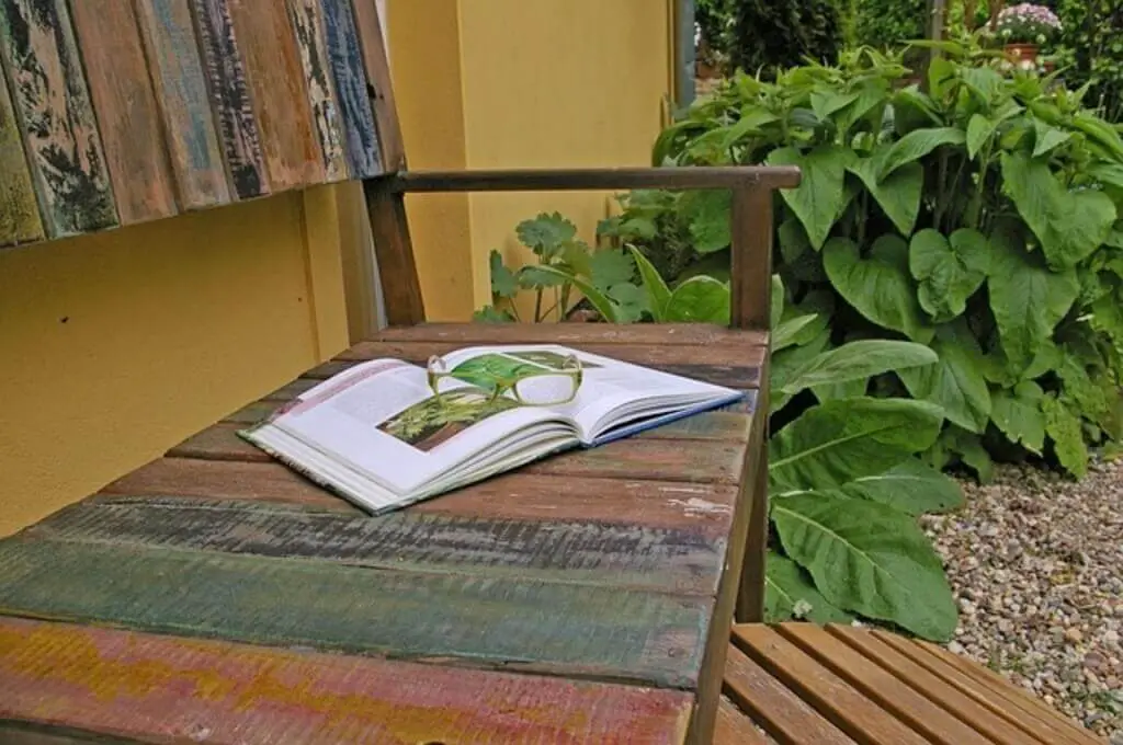 book on garden bench